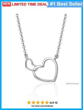 14K Solid White Gold Double Heart Pendant Necklace Dainty